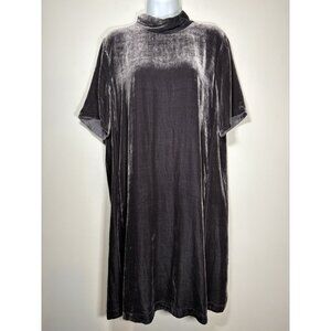 EILEEN FISHER Grey Velvet Mock Neck Tie Back Shift Dress Quiet Luxury Size Small